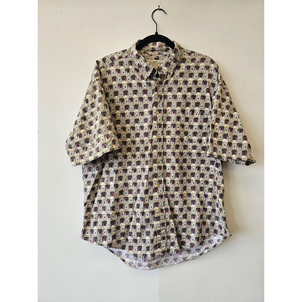 Vintage Natural Issue Shirt Mens XL Geometric Print Button Up 90s‎ Casual Retro